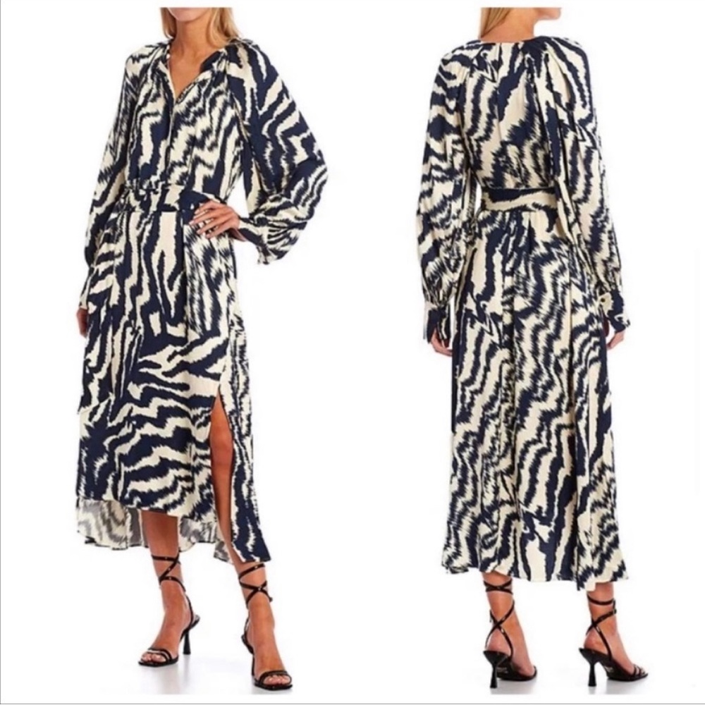 Ted Baker Fluid Abstract Midi Dress With Deep Cuffs